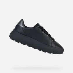 Geox Spherica EC4.1 Woman's Low Cut Sneakers Black Gunmetal Grey Nappa Leather Effect Breathable Cushioning Comfort Size 36 Casual Urban Style for Women