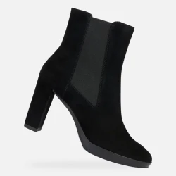 Geox Walk Pleasure 85 Women's Ankle Boots Black Suede with Elasticated Side Panels for Easy Entry Comfortable City Wear Fast Delivery and Easy Exchange Size 39