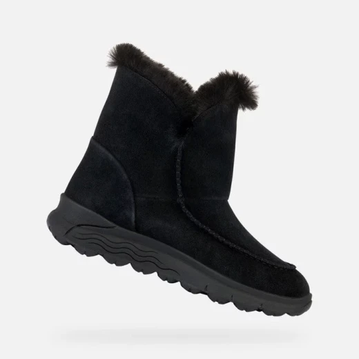 Geox Spherica 4x4 ABX Women's Ankle Boots Black Suede Faux Fur Trim Waterproof Breathable Comfortable Winter Boots Size 37