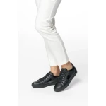 Blomiee Woman Low Cut Sporty Chic Sneakers Black Color Side Zip 37 Printed Leather Effect and Suede Comfortable Breathable Everyday Casual Shoes - Geox