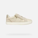 BLOMIEE Woman's Papyrus Low Cut Sneaker: Breathable Leather-Effect & Suede Design with Side Zip Closure for Sporty-Chic Comfort, Size 36, Everyday Casual Wear - Geox