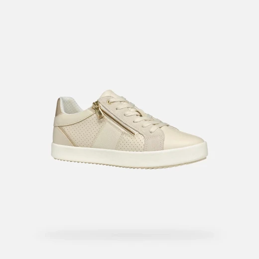BLOMIEE Woman Papyrus Low Cut Sneaker Comfortable Breathable Sporty Chic Design with Side Zip Closure for Everyday Wear. Crafted from Leather-Effect Material and Suede, Size 40 - Geox - Image 7
