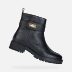 Geox Hoara Women's Ankle Boot Black Premium Leather 36 Featuring Breathable Design Decorative Strap with Metal Turn Clasp Comfortable Urban Style For Women's Footwear - Geox