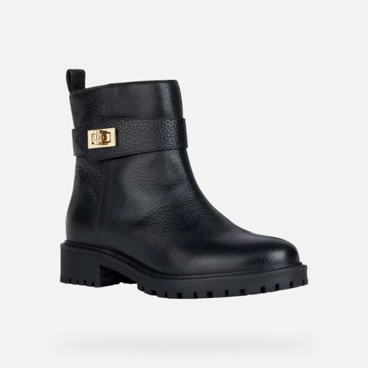 Geox Hoara Women's Ankle Boot Black Premium Leather 36 Featuring Breathable Design Decorative Strap with Metal Turn Clasp Comfortable Urban Style For Women's Footwear - Geox - Image 3