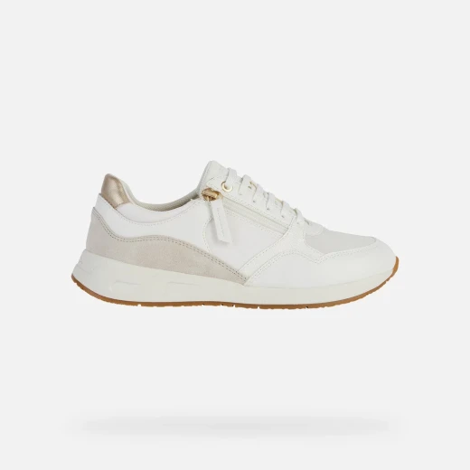 Bulmya Woman's Sneakers Off White 36 With Side Zip Casual Design Leather Effect Suede Breathable Lightweight Comfortable Shoes