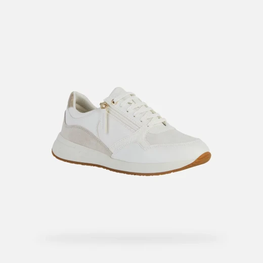 Bulmya Woman's Sneakers Off White 36 With Side Zip Casual Design Leather Effect Suede Breathable Lightweight Comfortable Shoes - Geox - Image 4