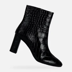 Geox Pheby 80 Woman Ankle Boots Black Crocodile Print Leather Heel 39 Comfortable Breathable Design Stylish City Footwear for Women