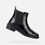Geox Walk Pleasure Women's Black Leather Ankle Boots with Brogue Perforations, Breathable and Lightweight, Designed for City Styling, Size 41, Fast Delivery Available - Geox