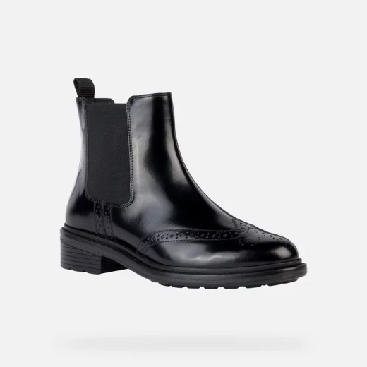 Geox Walk Pleasure Women's Black Leather Ankle Boots with Brogue Perforations, Breathable and Lightweight, Designed for City Styling, Size 41, Fast Delivery Available - Geox - Image 3