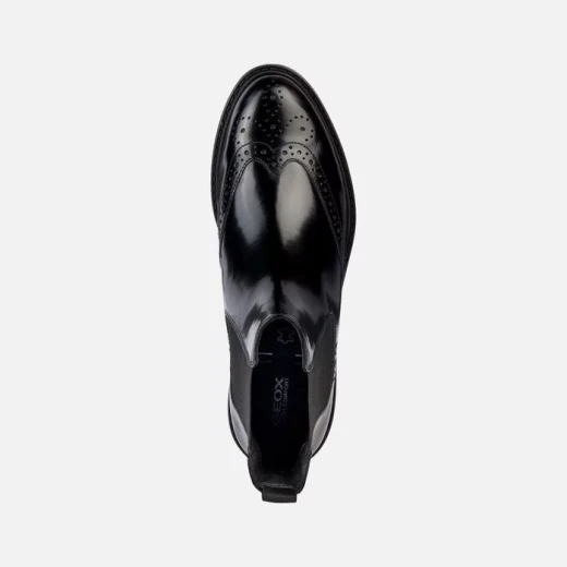 Geox Walk Pleasure Women's Ankle Boots in Black Brushed Leather, Featuring Brogue Perforations, Lightweight Design, and Superior Comfort. Size 36, Timeless City Styling. - Geox - Image 5