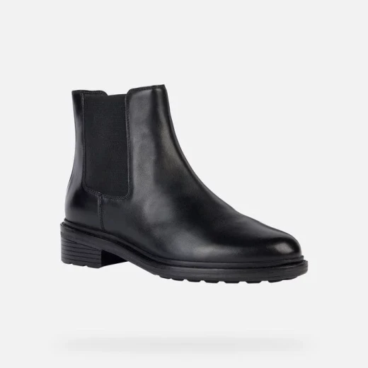 Geox Walk Pleasure Women's Black Leather Ankle Boots with Breathable Design, Low Heel, Elasticated Side Panel, and All Day Comfort. Available in Size 41. Perfect for Everyday Wear. - Geox - Image 3