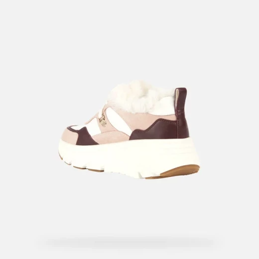 Geox Diamanta Women's Sneakers Nude White with Faux Fur Trim, Cozy and Comfortable Breathable Design, Size 40, Sporty Sophisticated Vibe - Geox - Image 4
