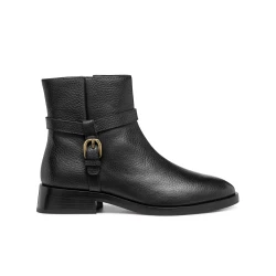Geox Tormalina Women's Ankle Boots in Black Tumbled Leather with Decorative Strap Detail and Comfortable Low Heel, Size 36