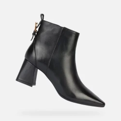 Geox Giselda Women's Ankle Boots Black Leather Breathable Lightweight Comfortable Mid Heel with Strap Detail Size 36 City Lifestyle