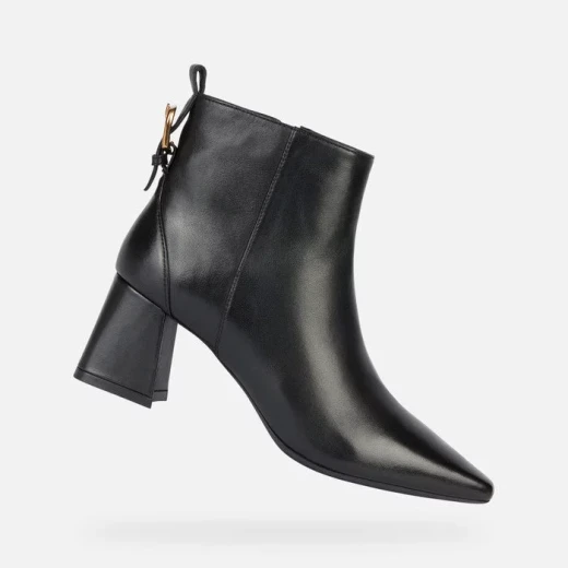 Geox Giselda Women's Ankle Boots Black Leather Breathable Lightweight Comfortable Mid Heel with Strap Detail Size 36 City Lifestyle