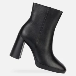 Geox Teulada Woman Black Leather Ankle Boots High Platform Heel Size 41 Designed for Comfort and Breathability Perfect for Office to Cocktails Fast Delivery and Easy Exchange