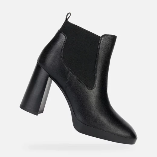 Geox Teulada Woman Ankle Boots Black Leather Wedge Heel Size 40 with Elasticated Side Panel for Easy Entry, Versatile and Comfortable Design - Geox - Image 2