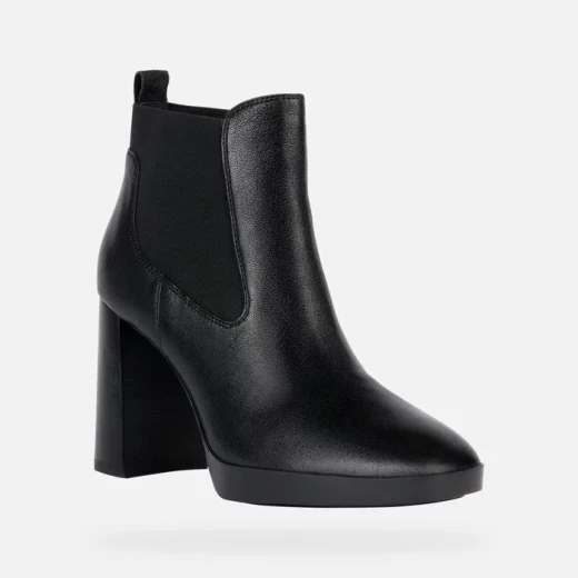Geox Teulada Woman Ankle Boots Black Leather Wedge Heel Size 40 with Elasticated Side Panel for Easy Entry, Versatile and Comfortable Design - Geox - Image 3