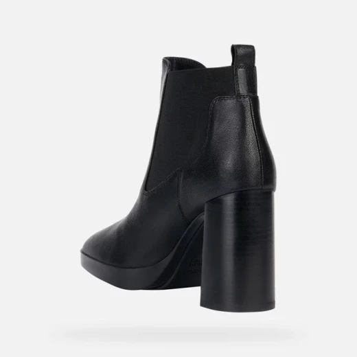 Geox Teulada Woman Ankle Boots Black Leather Wedge Heel Size 40 with Elasticated Side Panel for Easy Entry, Versatile and Comfortable Design - Geox - Image 4