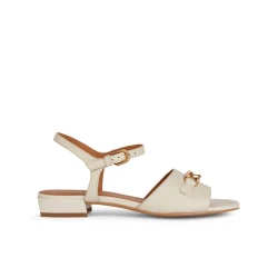 Geox New Eraklia 15 Women's Flat Sandals: Tumbled Leather, Chic Metal Detail, Lightweight and Breathable Design, Perfect for Long Days, Size 40, Light Sand Color