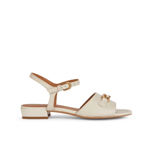Geox New Eraklia 15 Woman's Flat Sandal in Light Sand, Featuring a Tumbled Leather Upper and Chic Metal Detail. Comfortable and Breathable Design for All Day Wear. Size 36. - Geox - Image 2