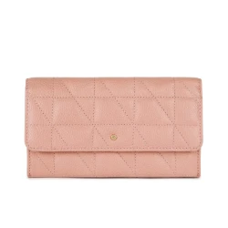 Only Women's Dark Skin Leather Wallet with Quilted Pattern 19.5cm Fold Over Design Magnetic Snap Closure Zipped Coin Pouch Easy Exchange