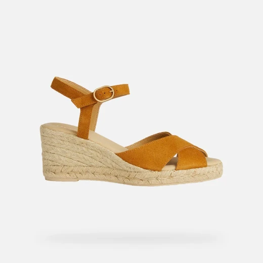 Geox Gelsa Low Woman's Espadrille Sandals Brown Suede Crossover Straps Ankle Strap Wedge Heel Comfortable Breathable Summer 37/US 7 EU 37 Casual Lightweight Shoes - Geox - Image 2