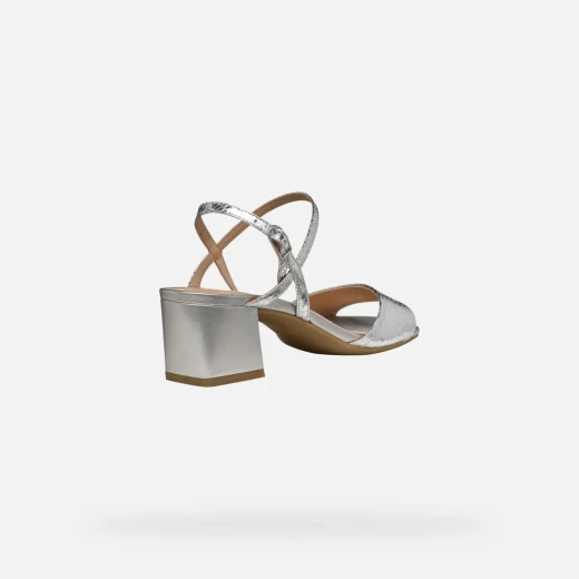 NEERAKLIA 50 Woman's Silver Metallic Leather Sandals with Block Heel Size 36 Breathable Lightweight Elegant Design Perfect for Office and City Wear - Geox - Image 5