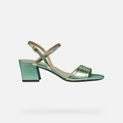 NEERAKLIA 50 Woman's Breathable Metallic Leather Sandals with Block Heel in Mint, Size 36, Lightweight Design, Perfect for Office & City Wear, New Eraklia Collection