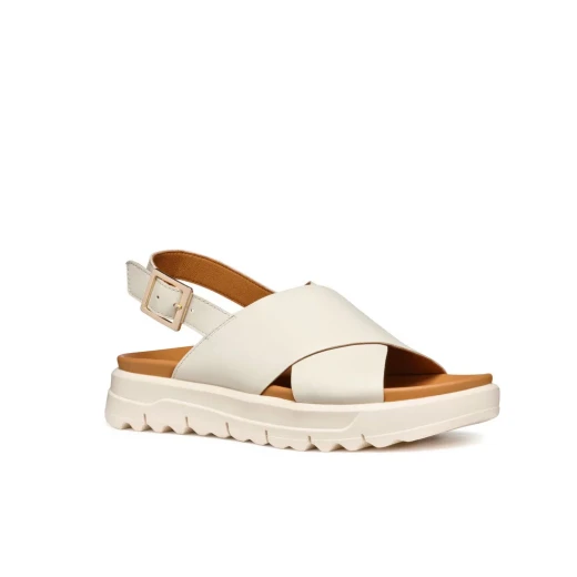 XAND 2.1S Women's Sandal Off White 37 Soft Nappa Leather Crisscross Straps Ankle Strap Platform Sole Casual Dynamic Everyday Style - Geox - Image 4