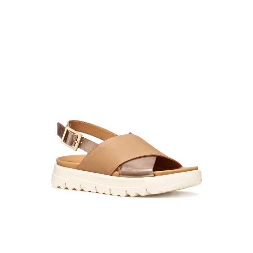 XAND 2.1S Women's Sandals Beige Leather Crisscross Straps Ankle Strap Platform Sole Size 38 Stylish Summer Footwear - Geox - Image 4