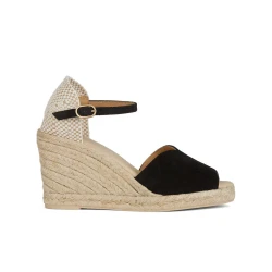 Geox Gelsa Woman Espadrille Wedge Sandals Black Suede Summer Style Breathable Ankle Strap Jute Effect Wedge Heel Size 40 D45TPB.00022.C9999 Fast Delivery Easy Exchange