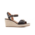 Geox Panarea Woman Sandals Black 37 Tumbled Leather Espadrille Wedge - Geox