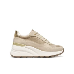 Geox Spherica EC13 Woman's Sneaker: Light Gold Suede Design, Exceptional Cushioning and Breathability, Size 37, Modern Casual Style, Innovative Aesthetic, D45WAA.0MA22.C2LH6