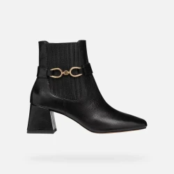 Geox Coronilla Woman Ankle Boots Black Leather with Gold Detail Size 40 Comfortable Mid Heel Stylish Metropolitan Look Perfect for Everyday Wear and Dinner Dates