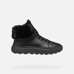 Geox Spherica EC4.1 Woman's Mid Cut Sneaker: Breathable Ultra Cushioning Comfort with Supple Nappa & Faux Fur Upper, Black Color, Size 37 for Cold Weather. D46TCA.085BH.C9999