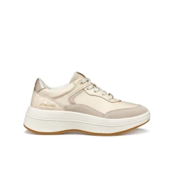 Geox Spherica ECUB-3 Woman Papyrus Sneakers: Experience All Day Comfort with Premium Nappa Leather and Printed Detailing, Size 37 for Women