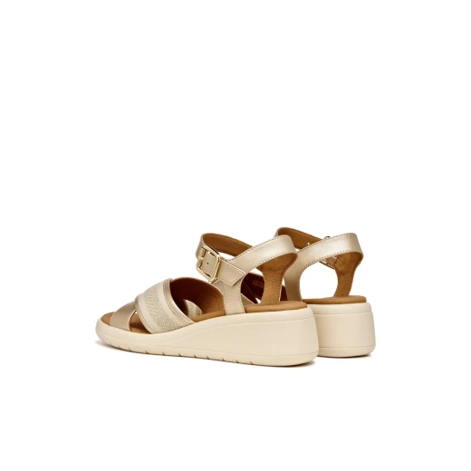 Geox Meliconia Woman Sandals Gold 37 Pearlescent Leather Effect Upper Breathable Flatform Sole Comfortable for Hot Weather City Wear D550NA.0NFBC.C1223 - Geox - Image 9