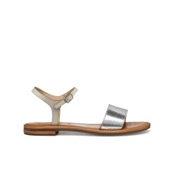 Sozy S Woman Flat Sandals Silver Metallic Leather 36 Featuring Leather Detailing Comfortable Breathable Perfect For Summer Casual Wear Designed For Women