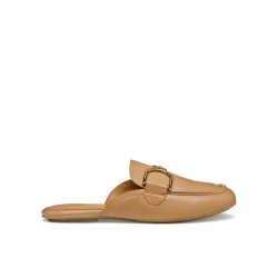 Palmaria Woman Beige Nappa Leather Open Back Loafer with Buckle Strap, Breathable Design, City Style, Size 36. Formal and Comfortable Footwear for Women. Enhance Your Style.