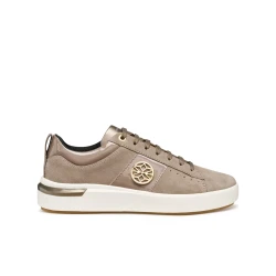 Geox Dalyla Woman Sneaker Taupe Suede Breathable Casual Shoes for Women with Patent Detailing. Perfect for Everyday Wear. Size 41.