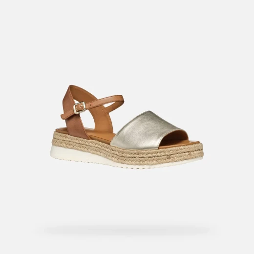 صنادل جي أوكس إيولي نسائية لون ذهبي فاتح مقاس 38 مريحة قابلة للتنفس أحذية صيفية مع حزام للكاحل جلد علوي معدني حافة تأثير الجوت مثالية للعطلات والاستخدام اليومي - إيولي - Image 6