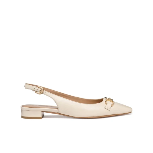 Geox Giselda 15 Women's Slingback Ballet Flats in Papyrus Color Size 37 Featuring Adjustable Strap, Metal Embellishment, Low Heel, Lightweight and Breathable Design
