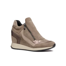 Geox NYDAME Woman's Mid Cut Taupe Sneaker with Side Zip and Wedge Heel Comfortable Breathable Design Size 41