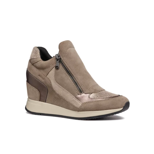 Geox NYDAME Woman's Mid Cut Taupe Sneaker with Side Zip and Wedge Heel Comfortable Breathable Design Size 41 Geox NYDAME Woman's Mid Cut Taupe Sneaker with Side Zip and Wedge Heel Comfortable Breathable Design Size 41