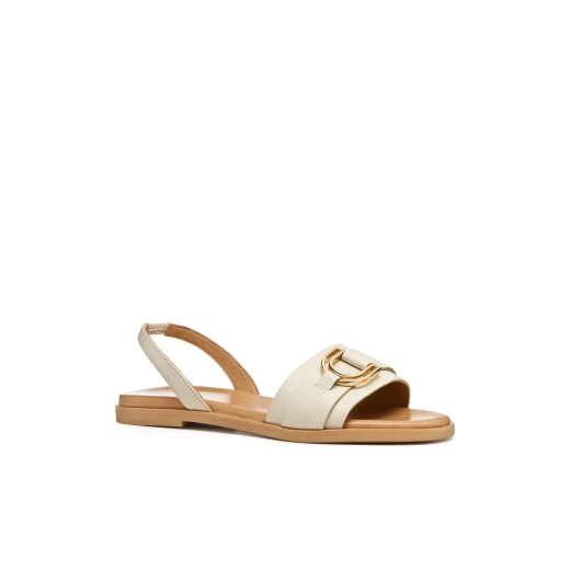 Naileen Woman Papyrus Leather Flat Sandals 37 Lightweight Breathable - Geox - Image 3