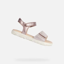 Geox Haiti Girl's Sandals Pale Pink Suede with Pearlescent Detailing and Embossed Flowers Day to Night Comfort Size 35