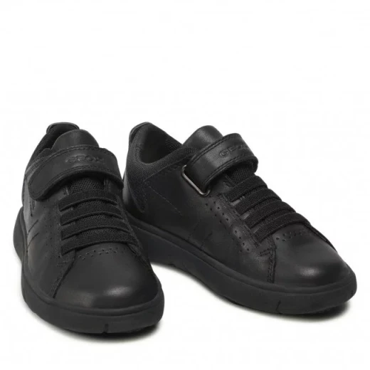 Geox Nebcup Boy Black Leather Waterproof Shoes Size 35 with Respira Technology for Active Boys. Durable and Comfortable Design for Everyday Wear. - Geox - Image 3