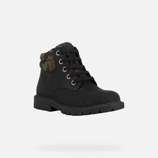 Geox Shaylax Boy Junior Ankle Boots Black Leather and Camouflage Design with Lace Up Closure Breathable Lightweight Footwear Size 34 Ideal for School and Weekend Outfits - Geox - Image 3