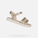 Geox Haiti Girl Sandals Platinum Silver Open Toe Adjustable Lightweight Breathable Design for Girls Size 34 Pearlescent and Plain Leather Effect Material - Geox